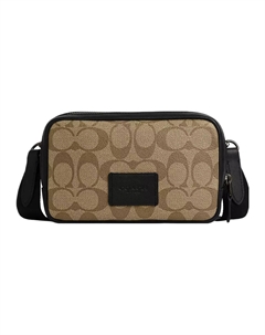 Сумка-чехол для фотоаппарата из гладкой телячьей кожи через плечо мужская малая хаки Coach