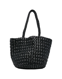 Женская черная сумка через плечо из телячьей кожи с рафией The row