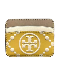 Монограммный кожаный мини-картхолдер женский желтый Tory burch