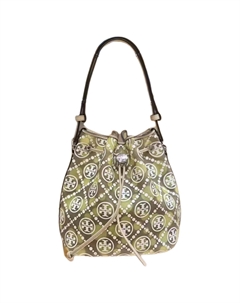 Монограмма Полиамидная Панама Сумка через плечо Женская Хаки и Мед Tory burch