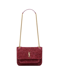 Сумка через плечо мини из рафии женская малиново-розовая Saint laurent