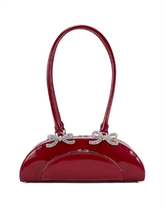 Автопортрет Кожаная сумка через плечо из коровьей кожи Боулинг мини для женщин Бордовый Self-portrait