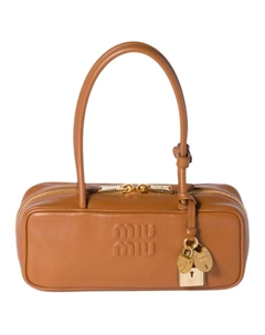 Кожаная сумка через плечо малая женская коньячный бренди Miu miu