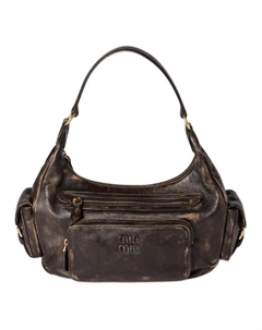 Женская кофейная кожаная сумка через плечо Miu miu