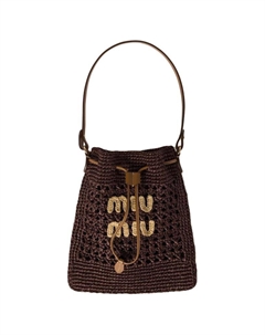 Рафиевая сумка ведро мини женская какао коричневая и натуральная Miu miu