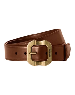 Женский кожаный ремень из телячьей кожи коричневый шириной 3.5 см, Brown Miu miu