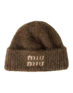 Шерстяная вязаная шапка унисекс коричневая, Brown Miu miu