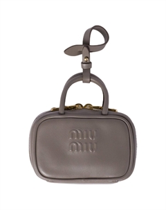 Кожаный брелок для сумки женский глинисто-серый, Clay Gray Miu miu