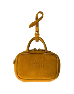 Кожаное женское мини-клатч наплечный через плечо горчично-желтый Miu miu