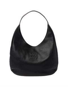 Кожаная сумка хобо на плечо женская черная Miu miu