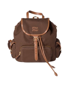 Женский рюкзак из холста с кожаной спинкой коричневый Miu miu