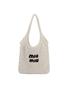 Хлопковая женская сумка через плечо одного плеча экрю Miu miu