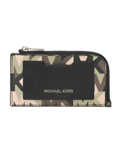 Кожаный кошелек-визитница MK Cooper с принтом оливкового цвета Michael kors