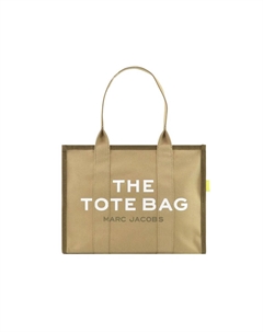 Хлопковая сумка-шоппер через плечо женская бежево-зеленая Marc jacobs