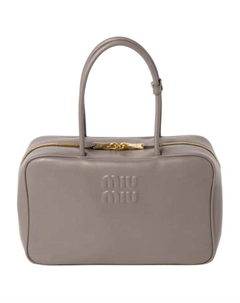 Сумка боулинг из телячьей кожи через плечо женская грязно-серый Miu miu
