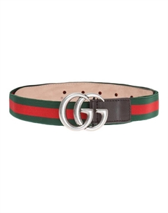 Ремень с двойной пряжкой Web Double G, Red Green Gucci