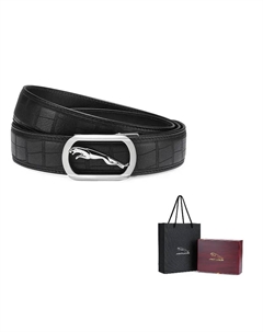 Модный мужской кожаный ремень из оленьей кожи с автоматической пряжкой черный шириной 3,5 см, Black Jaguar