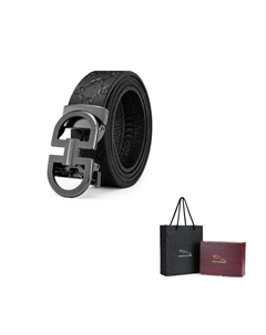 Мужской кожаный ремень из коровьей кожи черный шириной 3.5 см, Black Jaguar