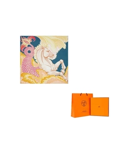 HERMES Шёлковый шарф, Marine Blue/Rose/Yellow Hermès