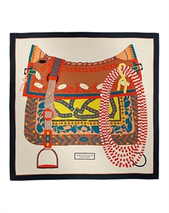 HERMES Шёлковая шаль, Natural Color/Navy Blue/Bright Yellow Hermès