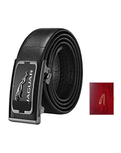 Мужской ремень из натуральной кожи черный, Black Wooden Box Jaguar