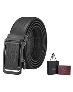 Мужской кожаный ремень из натуральной воловьей кожи черный шириной 3,55 см, Premium Wooden Box Set Jaguar