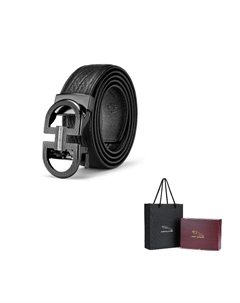 Ремень из натуральной кожи для мужчин черный 3.5 см, Black Jaguar