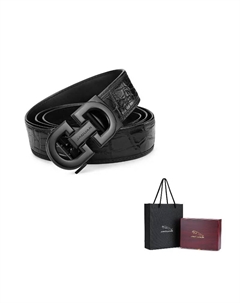 Стильный мужской ремень с автоматической пряжкой из крокодиловой кожи черный шириной 3.5 см, Black Jaguar