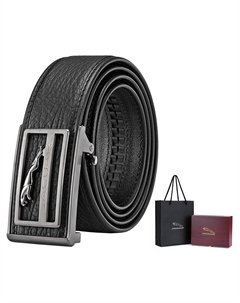 Кожаный ремень из натуральной кожи с автоматической пряжкой из нержавеющей стали мужской шириной 3,7 см, Inner Buckle, Premium Wooden Box Jaguar