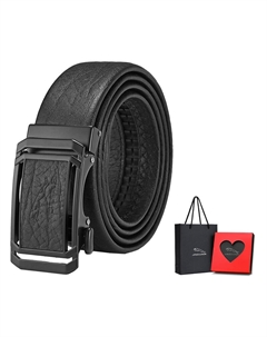 Мужской кожаный ремень из натуральной воловьей кожи черный шириной 3,55 см, Heart Gift Box Set Jaguar