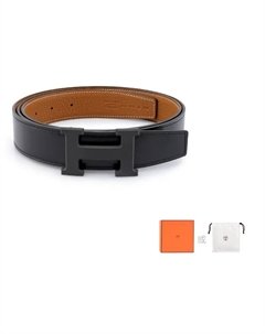 HERMES Мужской ремень из телячьей кожи Того двусторонний черный золотой ширина 3,2 см, Black/Gold Hermès