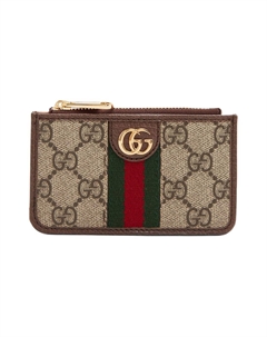 Офидия холщовый кожаный картхолдер унисекс черно-коричневый Gucci