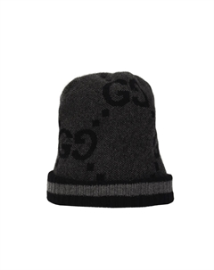 Вязаная шапка с монограммой, Gray Black Gucci