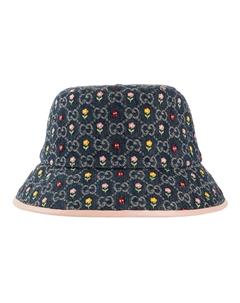 Вышитая цветами джинсовая шляпа-ведро, Blue Gucci