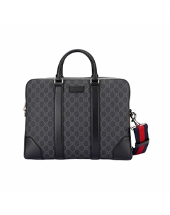 Кожаный портфель на холсте с наплечным ремнем через плечо и ручкой черный мужской Gucci