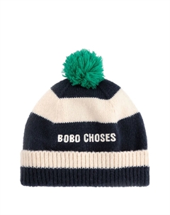 Полосатая шапка бини с помпоном, белый Bobo choses