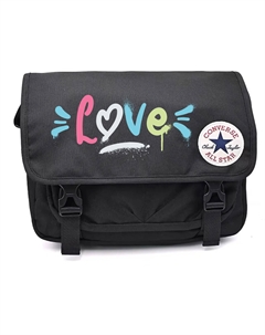 Полиэстеровая сумка через плечо, наплечная сумка унисекс черная, Love Converse