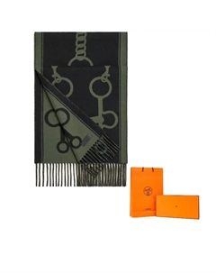 HERMES Кашемировый вязаный шарф женский зелёный, Green Hermès