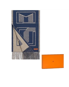 HERMES Кашемировый вязаный шарф женский чернильно-синий, Ink Blue Hermès