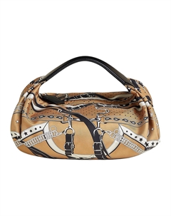 HERMES Балусой шелковая сумка с кожаными вставками для обеда женская печенька и черная, Cookie & Black Hermès