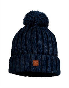 Детская шапка в рубчик с помпоном и флисовой подкладкой - шапка, синий Maximo