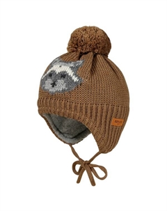Шапка для мальчика из меха енота с помпоном и подкладкой - шапка, коричневый Maximo