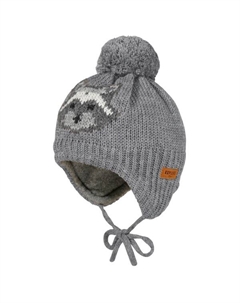 Шапка для мальчика из меха енота с помпоном и подкладкой - шапка, серый Maximo