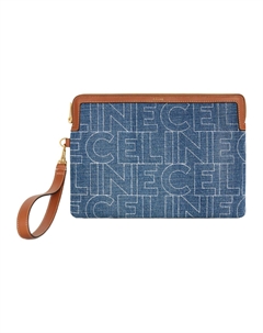 Джинсы с клатчем из телячьей кожи в стиле трубы женские синие Celine