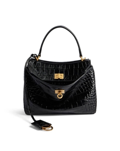 Мягкая кожаная мини-сумка через плечо черная с тиснением под крокодила Balenciaga