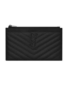 Монограмма Стеганый Кожаный Клатч Кошелек Женский Черный Saint laurent