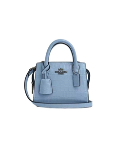 Крокодиловая кожаная мини-сумка через плечо, голубая Coach