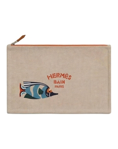 Трафик Джем Канвас Клатч Женский Бежевый Желтый HERMES Hermès