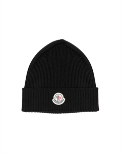 Шапка вязаная с логотипом, черная Moncler