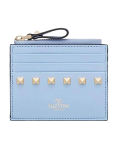 Валентино Кардхолдер из телячьей кожи с каменными шипами Женский Небесно-голубой Valentino